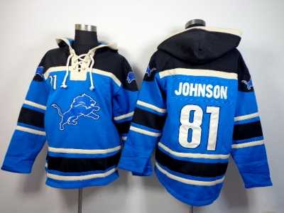 Nike jerseys Detroit Lions #81 Johnson Blue-Black[pullover hooded sweatshirt]