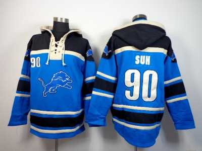 Nike jerseys Detroit Lions #90 Suh Blue-Black[pullover hooded sweatshirt]