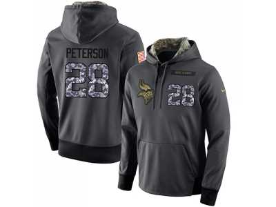 NFL Men's Nike Minnesota Vikings #28 Adrian Peterson Stitched Black Anthracite Salute to Service Player Performance Hoodie