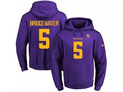 Nike Minnesota Vikings #5 Teddy Bridgewater Purple(Gold No.) Name & Number Pullover NFL Hoodie