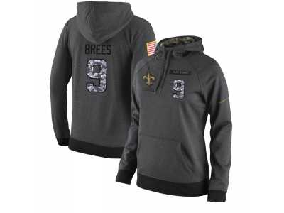 NFL Women's Nike New Orleans Saints #9 Drew Brees Stitched Black Anthracite Salute to Service Player Performance Hoodie