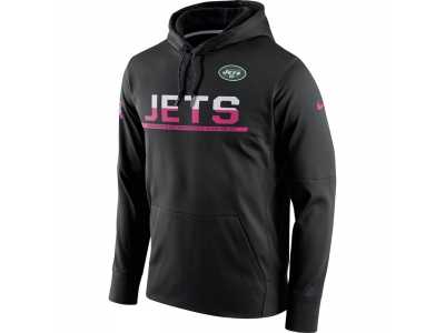 Men's New York Jets Black Breast Cancer Awareness Circuit Performance Pullover Hoodie