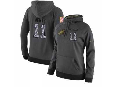 NFL Women's Nike Philadelphia Eagles #11 Carson Wentz Stitched Black Anthracite Salute to Service Player Performance Hoodie