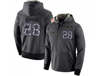 NFL Men's Nike San Diego Chargers #28 Melvin Gordon Stitched Black Anthracite Salute to Service Player Performance Hoodie