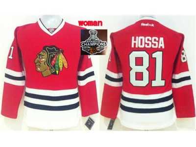 NHL Women Chicago Blackhawks #81 Marian Hossa Red Home 2015 Stanley Cup Champions jerseys