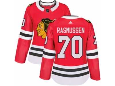 Women's Adidas Chicago Blackhawks #70 Dennis Rasmussen Authentic Red Home NHL Jersey