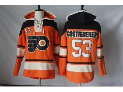 Men's Philadelphia Flyers #53 Shayne Gostisbehere Orange Sawyer Hooded Sweatshirt Stitched NHL Jersey