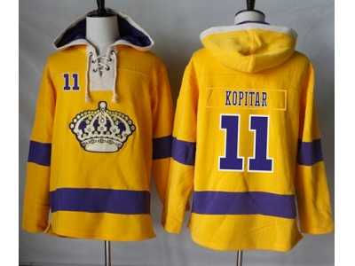 Men's Los Angeles Kings #11 Anze Kopitar Gold Sawyer Hooded Sweatshirt Stitched NHL Jersey