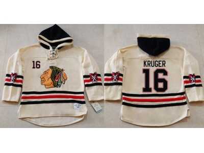 Chicago Blackhawks #16 Marcus Kruger Cream Heavyweight Pullover Hoodie Stitched NHL Jersey