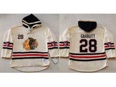 Chicago Blackhawks #28 Ryan Garbutt Cream Heavyweight Pullover Hoodie Stitched NHL Jersey