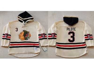 Chicago Blackhawks #3 Pierre Pilote Cream Heavyweight Pullover Hoodie Stitched NHL Jersey