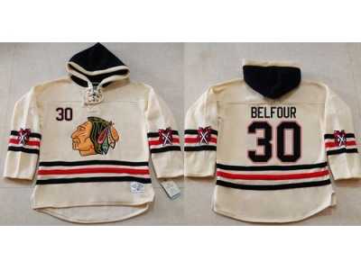 Chicago Blackhawks #30 ED Belfour Cream Heavyweight Pullover Hoodie Stitched NHL Jersey
