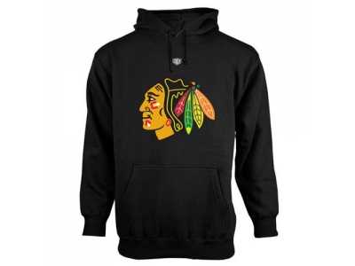 Chicago Blackhawks Black Old Time Hockey Big Logo with Crest Pullover Hoodie