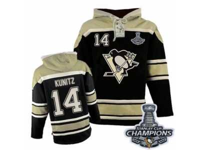 Men's Old Time Hockey Pittsburgh Penguins #14 Chris Kunitz Premier Black Sawyer Hooded Sweatshirt 2017 Stanley Cup Champions