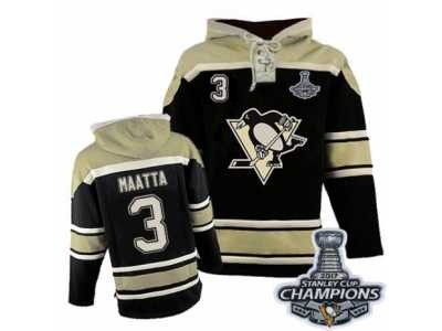 Men's Old Time Hockey Pittsburgh Penguins #3 Olli Maatta Premier Black Sawyer Hooded Sweatshirt 2017 Stanley Cup Champions