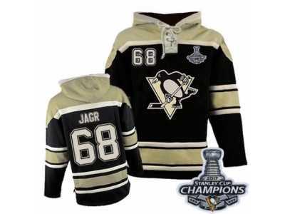 Men's Old Time Hockey Pittsburgh Penguins #68 Jaromir Jagr Premier Black Sawyer Hooded Sweatshirt 2017 Stanley Cup Champions