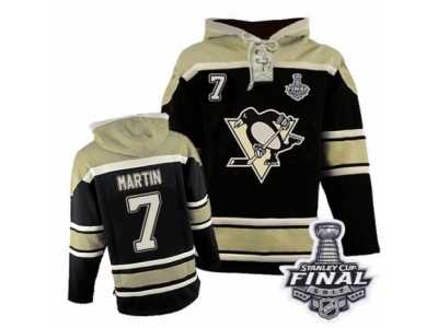 Men's Old Time Hockey Pittsburgh Penguins #7 Paul Martin Authentic Black Sawyer Hooded Sweatshirt 2017 Stanley Cup Final