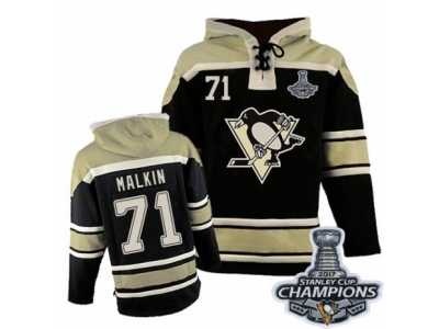 Men's Old Time Hockey Pittsburgh Penguins #71 Evgeni Malkin Premier Black Sawyer Hooded Sweatshirt 2017 Stanley Cup Champions