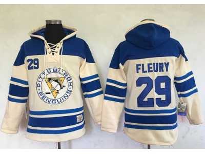 Men's Pittsburgh Penguins #29 Andre Fleury Cream Sawyer Hooded Sweatshirt Stitched NHL Jersey