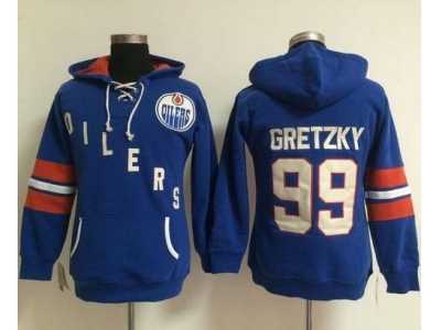 Women Edmonton Oilers #99 Wayne Gretzky Light Blue Old Time Heidi NHL Hoodie