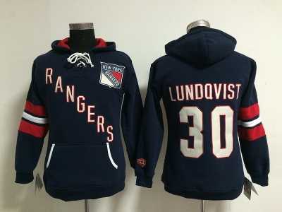 Women NHL New York Rangers #30 Henrik Lundqvist blue jerseys(pullover hooded sweatshirt)