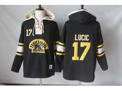 Men's Boston Bruins #17 Milan Lucic Black Sawyer Hooded Sweatshirt Stitched NHL Jersey