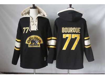 Men's Boston Bruins #77 Ray Bourque Black Sawyer Hooded Sweatshirt Stitched NHL Jersey