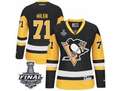 Women's Reebok Pittsburgh Penguins #71 Evgeni Malkin Authentic Black Gold Third 2017 Stanley Cup Final NHL Jersey