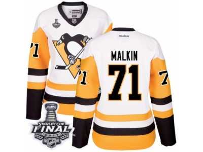 Women's Reebok Pittsburgh Penguins #71 Evgeni Malkin Authentic White Away 2017 Stanley Cup Final NHL Jersey