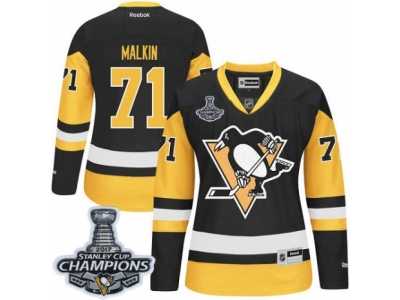 Women's Reebok Pittsburgh Penguins #71 Evgeni Malkin Premier Black Gold Third 2017 Stanley Cup Champions NHL Jersey