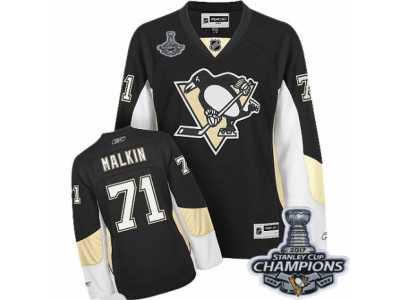 Women's Reebok Pittsburgh Penguins #71 Evgeni Malkin Premier Black Home 2017 Stanley Cup Champions NHL Jersey