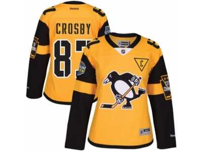 Women's Reebok Pittsburgh Penguins #87 Sidney Crosby Authentic Gold 2017 Stadium Series NHL Jersey
