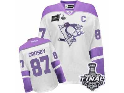 Women's Reebok Pittsburgh Penguins #87 Sidney Crosby Premier White Purple Thanksgiving Edition 2017 Stanley Cup Final NHL Jersey