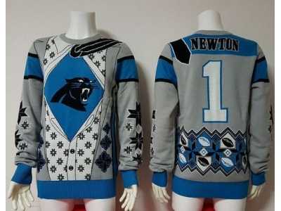 Nike Carolina Panthers #1 Cam Newton Blue Grey Men's Ugly Sweater