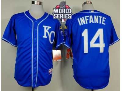 Kansas City Royals #14 Omar Infante Light Blue Alternate 2 Cool Base W 2015 World Series Patch Stitched MLB Jersey
