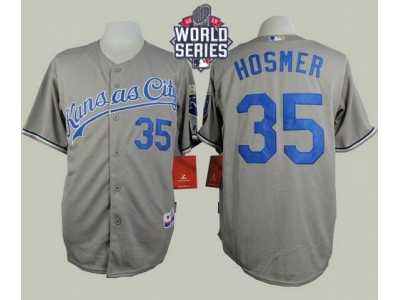 Kansas City Royals #35 Eric Hosmer Grey Road Cool Base W 2015 World Series Patch Stitched MLB Jersey
