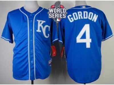 Kansas City Royals #4 Alex Gordon Blue Alternate 2 Cool Base W 2015 World Series Patch Stitched MLB Jersey