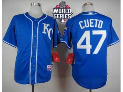 Kansas City Royals #47 Johnny Cueto Light Blue Alternate 2 Cool Base W 2015 World Series Patch Stitched MLB Jersey