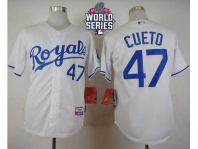Kansas City Royals #47 Johnny Cueto White Cool Base W 2015 World Series Patch Stitched MLB Jersey