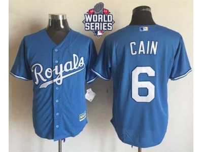 Kansas City Royals #6 Lorenzo Cain Light Blue Alternate 1 New Cool Base W 2015 World Series Patch Stitched MLB Jersey