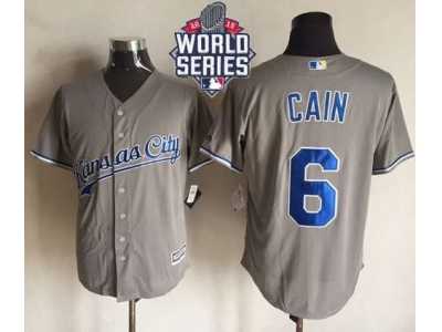 Kansas City Royals #6 Lorenzo Cain New Grey Cool Base W 2015 World Series Patch Stitched MLB Jersey