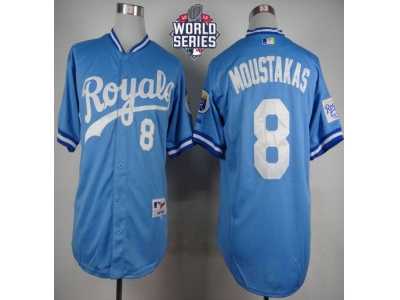 Kansas City Royals #8 Mike Moustakas Light Blue 1985 Turn Back The Clock W��2015 World Series Patch Stitched MLB Jersey