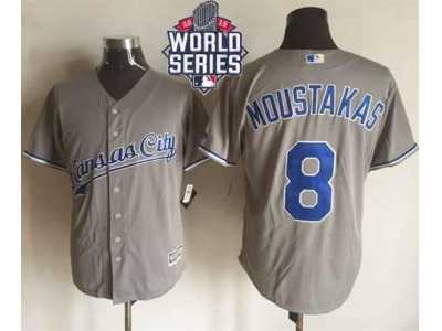 Kansas City Royals #8 Mike Moustakas New Grey Cool Base W 2015 World Series Patch Stitched MLB Jersey