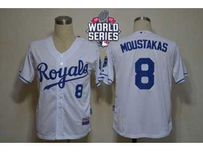 Kansas City Royals #8 Mike Moustakas White Cool Base W 2015 World Series Patch Stitched MLB Jersey