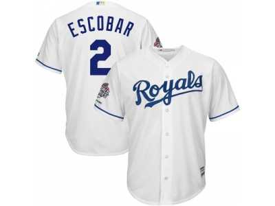 Men's Kansas City Royals #2 Alcides Escobar White Cool Base 2015 World Series Champions MLB Jersey