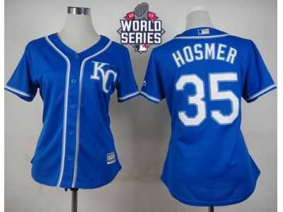 Women Kansas City Royals #35 Eric Hosmer Blue Alternate 2 W 2015 World Series Patch Stitched MLB Jersey