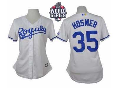 Women Kansas City Royals #35 Eric Hosmer White Home W 2015 World Series Patch Stitched MLB Jersey
