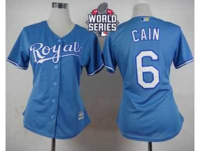Women Kansas City Royals #6 Lorenzo Cain Light Blue Alternate 1 W 2015 World Series Patch Stitched MLB Jersey