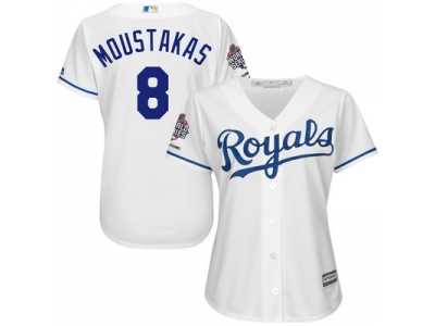 Women's Kansas City Royals #8 Mike Moustakas White Cool Base 2015 World Series Champions MLB Jersey