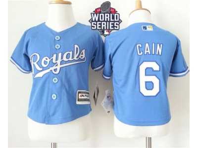 Toddler Kansas City Royals #6 Lorenzo Cain Light Blue Alternate 1 Cool Base W 2015 World Series Patch Stitched MLB Jersey